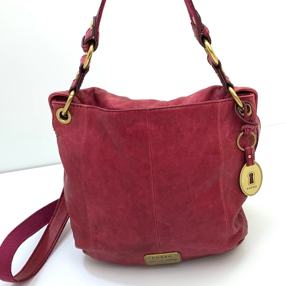 Fossil Burgundy Leather Two-Way Crossbody Shoulder Bag